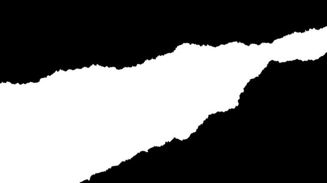 Fast torn paper matte transition with large diagonal tear. Black and white luma mask for dynamic diagonal wipes, creative reveals and professional video compositing.