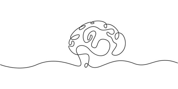 brain continuous one line drawing, Continuous one line drawing of human brain. Hand drawn minimalism style, idea and intelligence concept. Editable stroke.