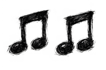 Hand drawing musical eighth notes in a rough sketch style representing sound and creativity on transparent background