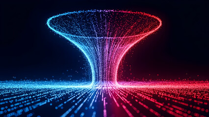 Vibrant data visualization with glowing blue and red particles