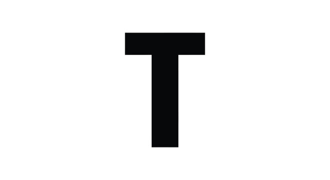 A stark depiction of the letter t in a bold black form a simple silhouette