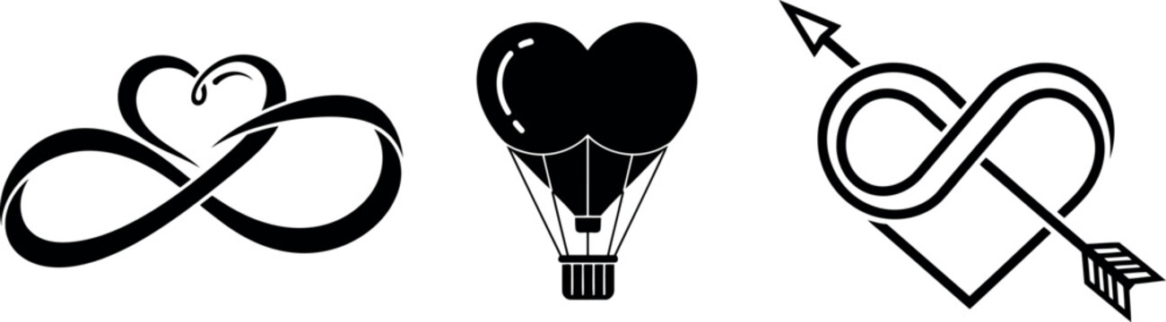Love infinity heart symbols vector illustration silhouette set isolated on transparent background