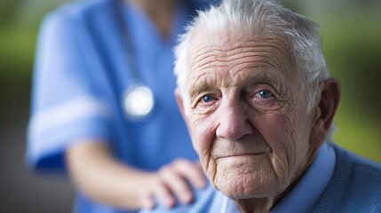 Elderly man receiving compassionate care from a healthcare professional in a supportive environment