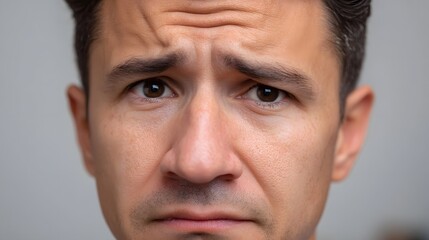 Obraz premium Close up portrait of a man with a deeply worried and sad expression conveying concern and deep thought