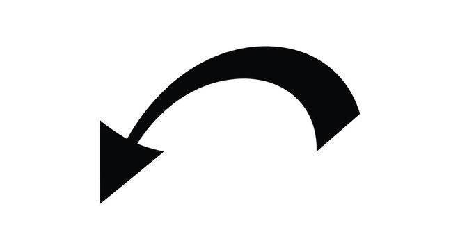 a simple black curved arrow shape pointing left a minimalist graphic design silhouette