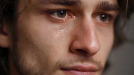 Obraz premium Close up portrait of a man crying with tears on his cheek conveying deep emotion and sadness