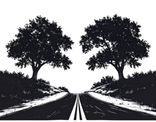 Decision Path Road Fork Silhouette with Tree Grouping, Concept Illustration