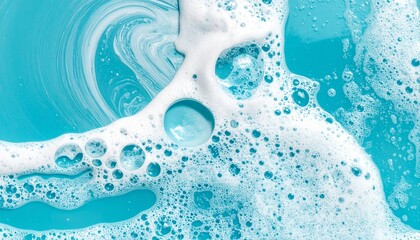 Vibrant blue foaming detergent bubbles