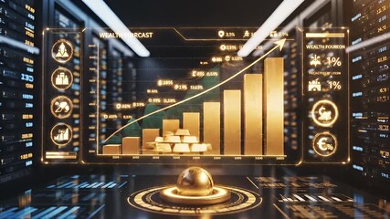 Futuristic Data Center with Digital Financial Visualizations. - Powered by Adobe