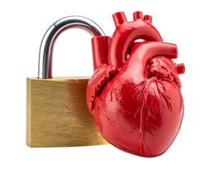 Red Human Heart with Open Padlock, Emotional Freedom Concept, isolated