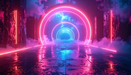 Futuristic neon light portal with pink