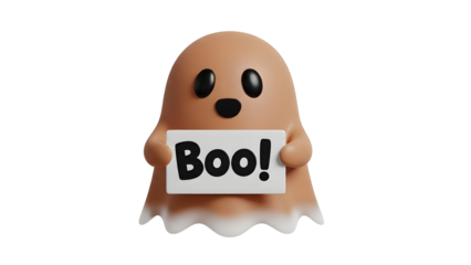 cute ghost boo halloween character 3d icon ,spooky fun cartoon design isolated  on transparent background .png