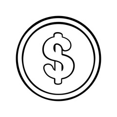 Black and white coin with dollar sign without background.