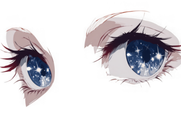 Anime eyes with starry reflection, isolated on transparent background