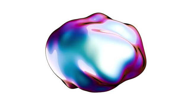 Abstract iridescent blob morphing and changing shape on a white background