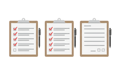 Clipboard with checklist and blank papers, concept of task management and survey completion