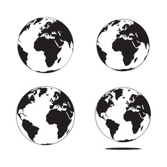 Obraz premium Detailed black and white illustrations depict several globe earths showcasing a classic design aesthetic for various applications