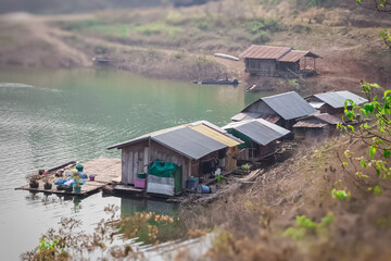 Floating houses of fishermen on the lake.