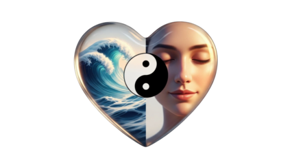 Heart Yin Yang Symbol with Ocean Waves and Woman's Face