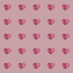 Fototapeta premium Watercolor Heart Seamless Pattern on Warm Pink Background
