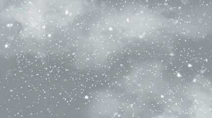 Falling snowflakes and gentle snowfall on gray cloudy background, winter weather seasonal atmosphere, cold and peaceful scene for holidays or nature themes