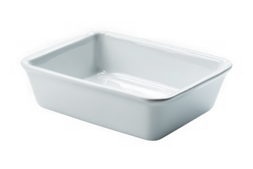 White ceramic rectangular dish isolated on transparent background
