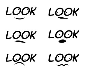 Cartoon Eyes Look Icon Typography Set with Facial Expressions