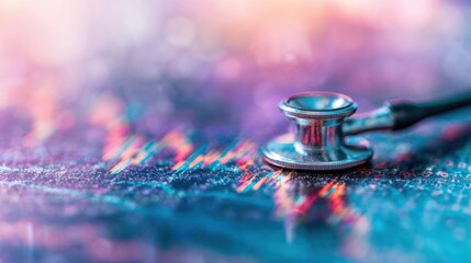 Stethoscope placed on medical report shows health data trends