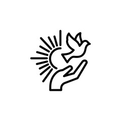 Obraz premium Hand holding dove with sun rays symbolizing light and hope 