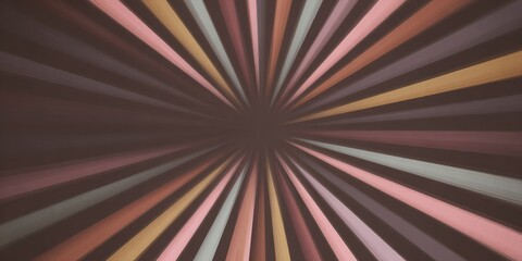 Radial pattern composed of muted, colorful stripes emanating from a central dark point creates an abstract background effect.