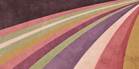 Repeating colorful stripes flow dynamically across a textured, aged background surface