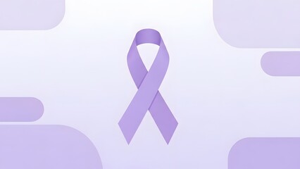 Symbol of awareness for alzheimers disease, epilepsy, or pancreatic cancer represented by a purple ribbon on a light purple gradient background with abstract shapes