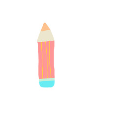 Large cute pencil illustration in pastel colors stands upright on dark background, simple hand drawn style creating a playful creative school themed design © monkik