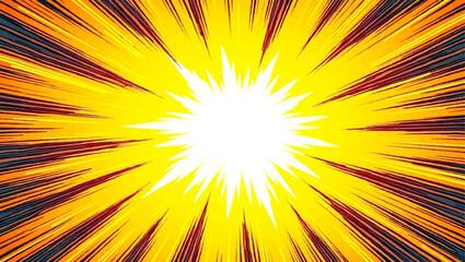 Obraz premium Abstract sunburst background featuring bright yellow and orange rays in a vector illustration design that captures the glowing energy of a hot summer sunrise with a vibrant star explosion shine