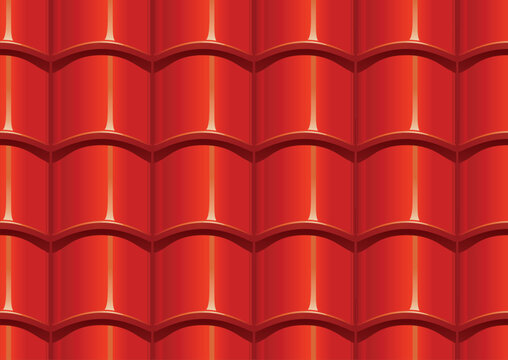 Nahtloses Dachziegel-Muster mit roten Tonziegeln in klassischer Wellenform, ideal f&uuml;r Architektur- und Bau-Hintergr&uuml;nde.