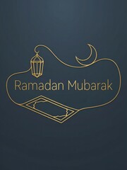 Elegant ramadan mubarak greeting with golden lantern, moon, and prayer mat design