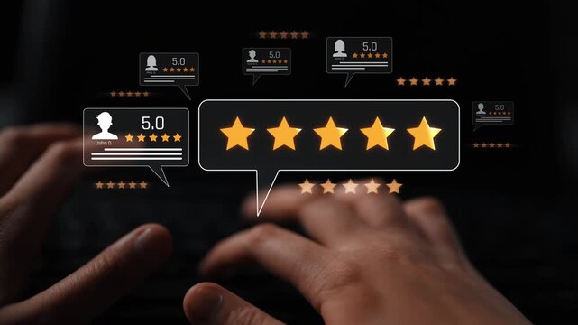 Customer centric review and rating system support product review, digital rating concept, and customer give good trust by visualizing people choice through stars and feedback content technology Marrow