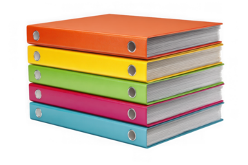 Stack of colorful binders isolated on transparent background