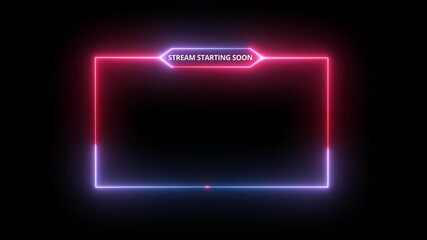 Glowing vibrant neon text display on dark background, stream starting soon animation for live videos and gaming intros. 4k viedo animation. - Powered by Adobe
