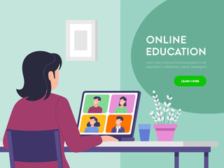 This modern image illustrates a woman participating in an online education session, emphasizing the evolution of learning in a personal and tech-savvy environment.