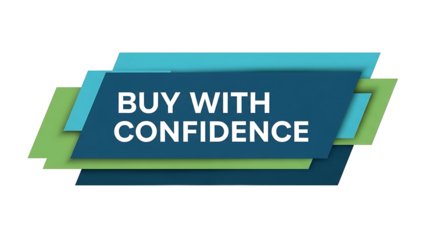 Buy with confidence text on layered rectangles isolated on a transparent background