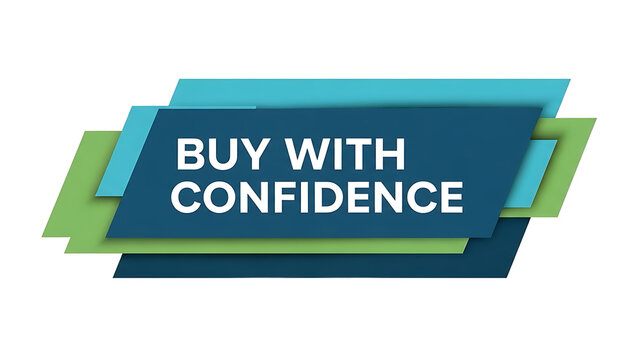 Buy with confidence text on layered rectangles isolated on a transparent background