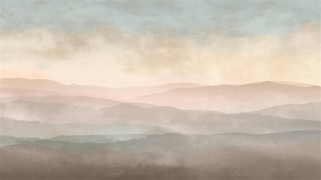Traditional Japanese Mountain Gradient Background with Soft Watercolor Style
