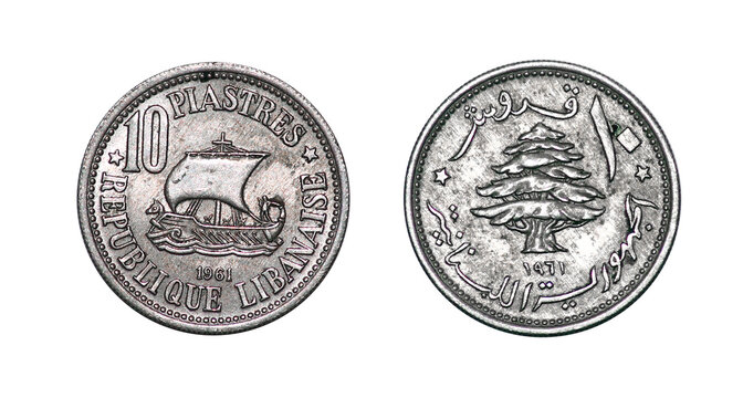 Coin 10 piastres. Lebanon. 1961 year