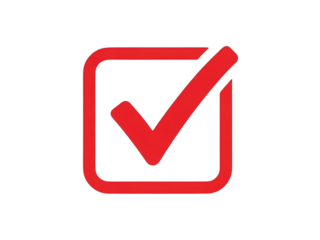 Red check mark inside square outline representing selection or confirmation icon