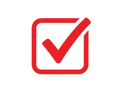 Red check mark inside square outline representing selection or confirmation icon - Powered by Adobe