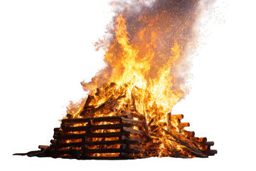 Burning wood pile isolated on transparent background