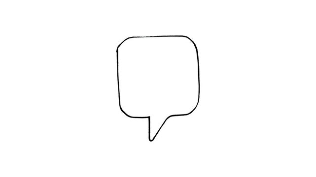 Hand-drawn rectangular speech bubble animation on white background, ideal for comic book dialogue, social media messaging, and minimalist cartoon video overlays.
