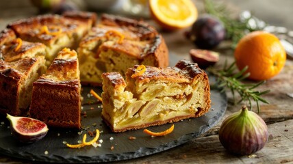 A dish of Greek cuisine.
Amygdalopita. Almond pie with olive oil and orange zest.