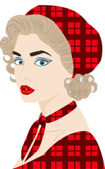 A minimalist illustration of a retro woman with 